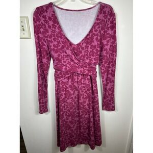Garnet Hill Y2K Wrap MIDI Dress Women's XS Pink Floral Holiday Dainty Feminine
